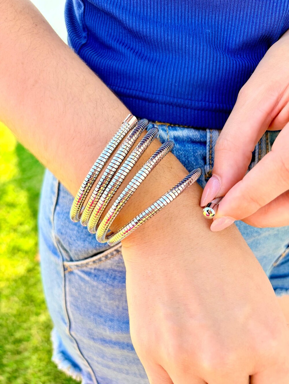 Stainless Steel Elegant Silver Coil Bracelet